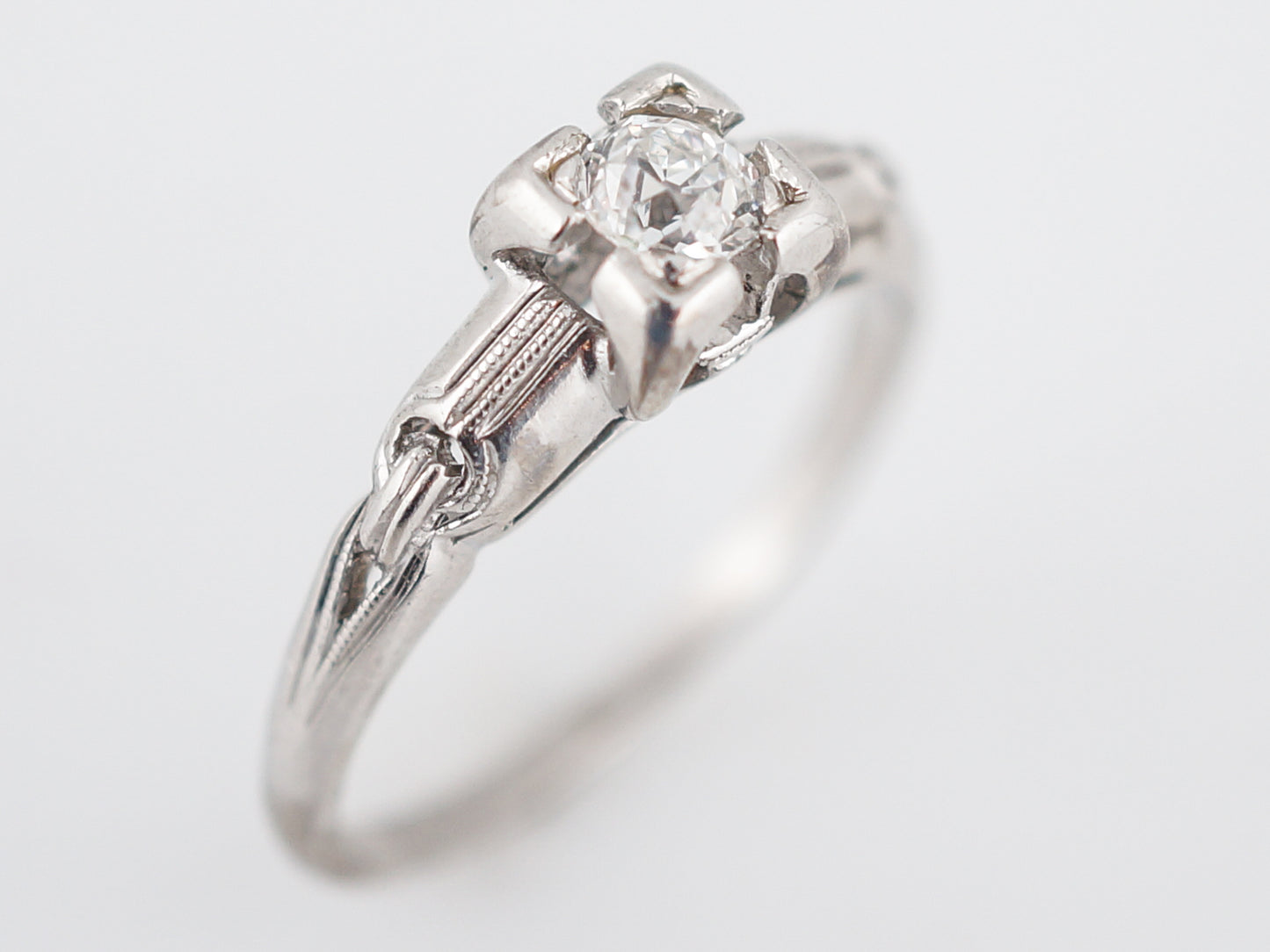 Detailed Old Euro Diamond Filigree Engagement Ring Art Deco
