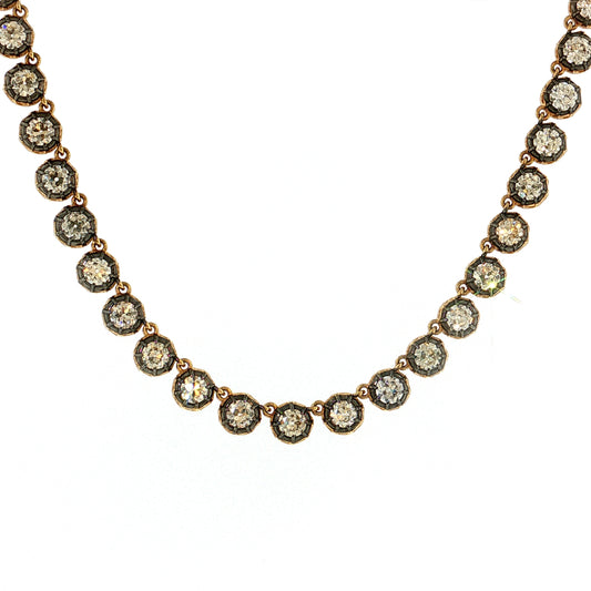 12.58 Old European Diamond Tennis Necklace 18k