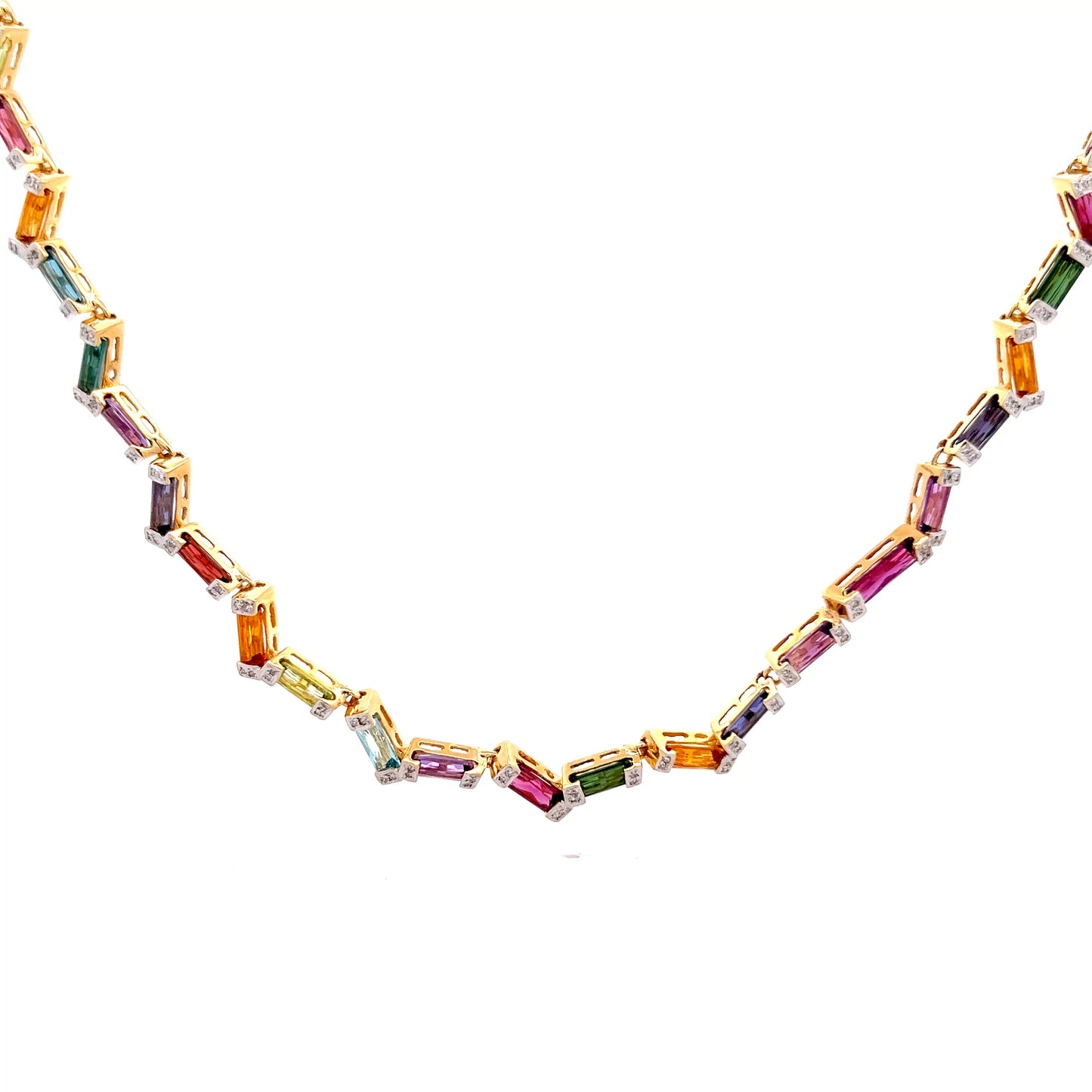 12.75 Gemstone Rainbow Necklace in 18k Yellow Gold