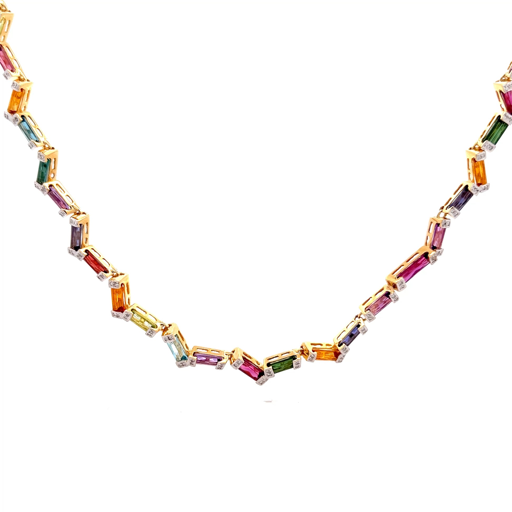 12.75 Gemstone Rainbow Necklace in 18k Yellow Gold