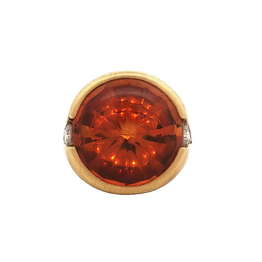13.60 Cabochon Citrine Cocktail Ring 18k Yellow Gold