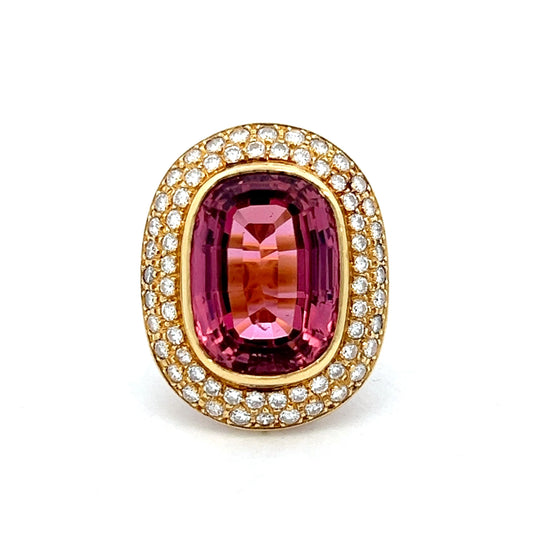 13.70 Oval Tourmaline Cocktail Ring in 18k Yellow Gold
