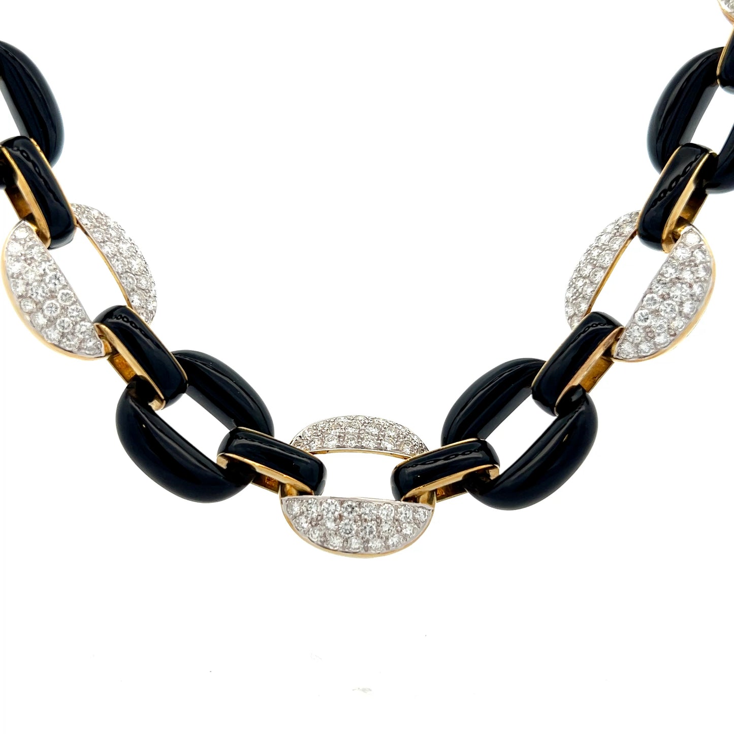 13 Carat Pave Diamond & Onyx Necklace 18k Yellow Gold