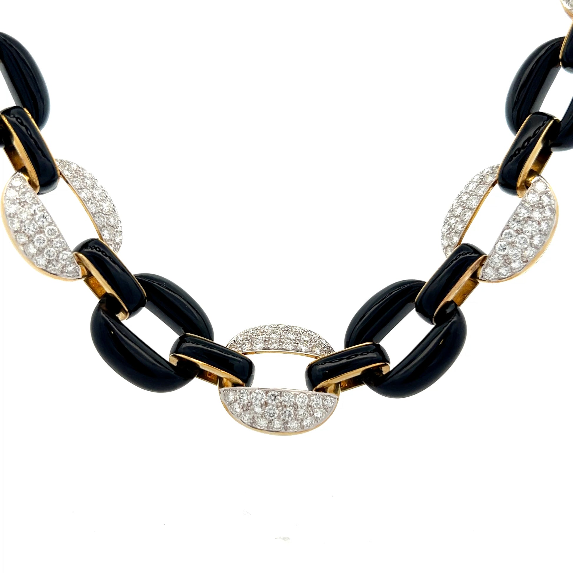 13 Carat Pave Diamond & Onyx Necklace 18k Yellow Gold