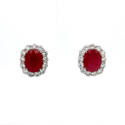 14.07 Cushion Ruby Diamond Halo Stud Earrings Platinum