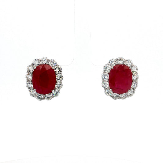14.07 Cushion Ruby Diamond Halo Stud Earrings Platinum