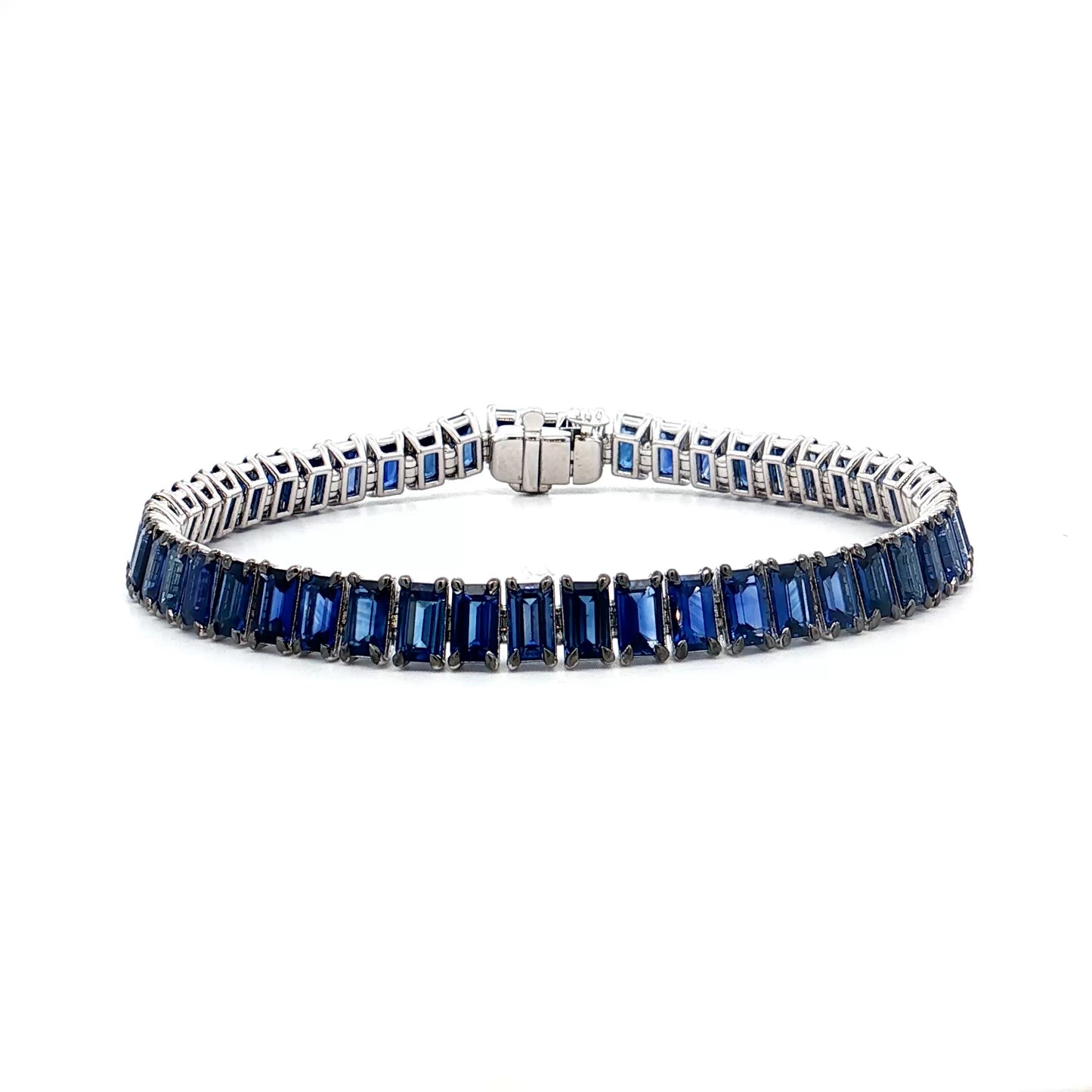 14.31 Emerald Cut Sapphire Tennis Bracelet in 18k