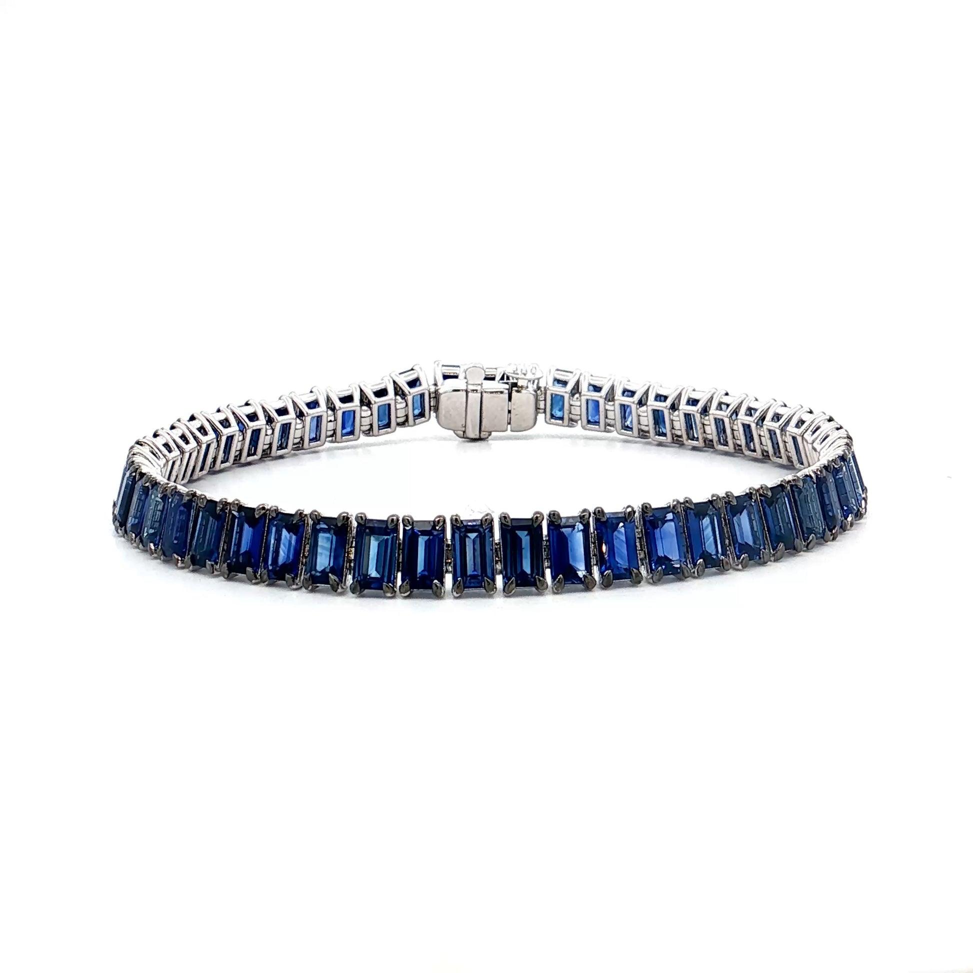 14.31 Emerald Cut Sapphire Tennis Bracelet in 18k