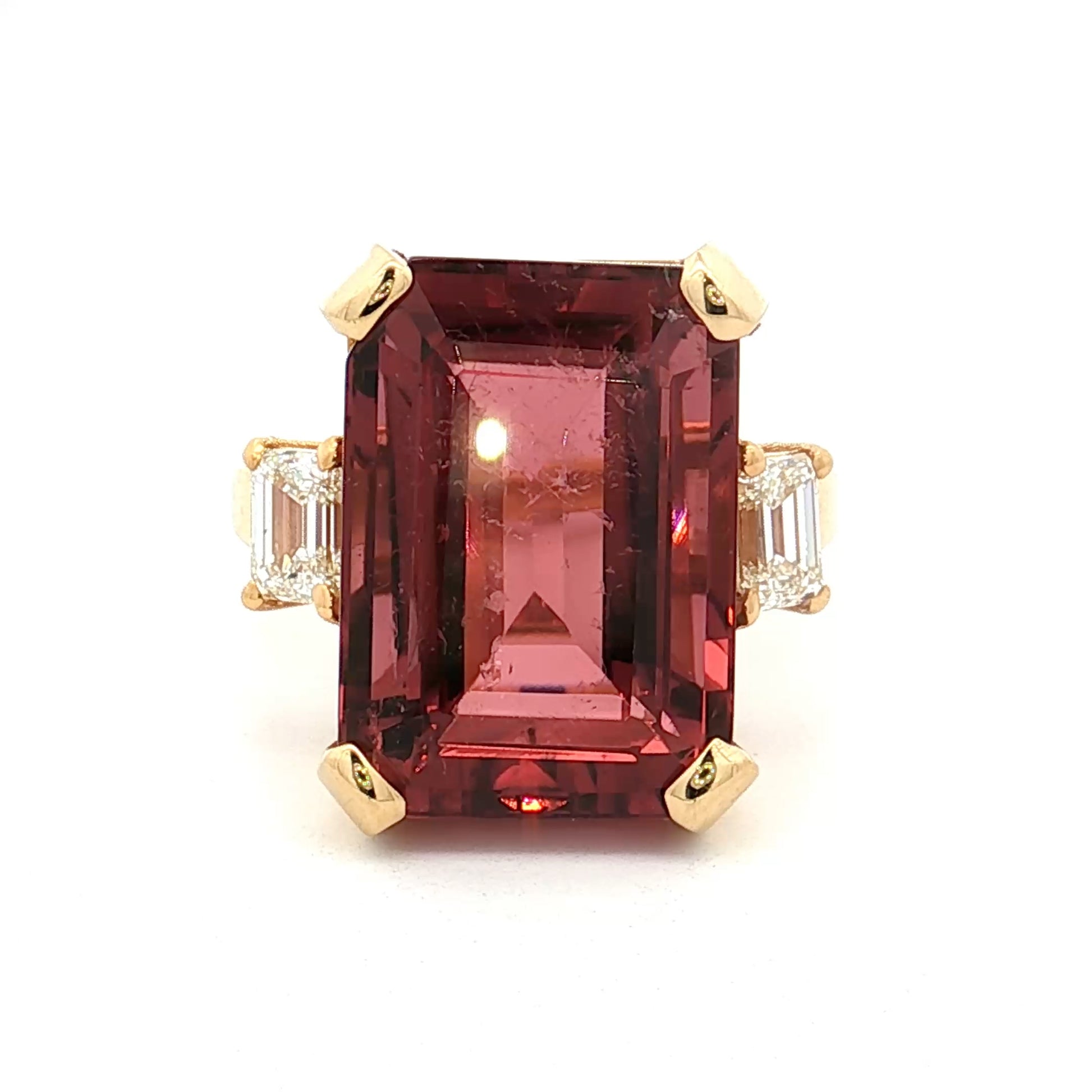 14.40 Emerald Cut Pink Tourmaline Cocktail Ring 18k
