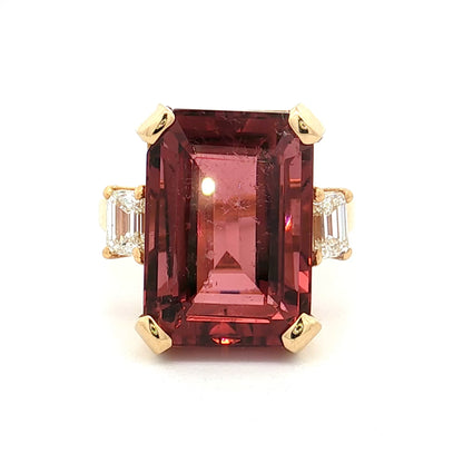 14.40 Emerald Cut Pink Tourmaline Cocktail Ring 18k