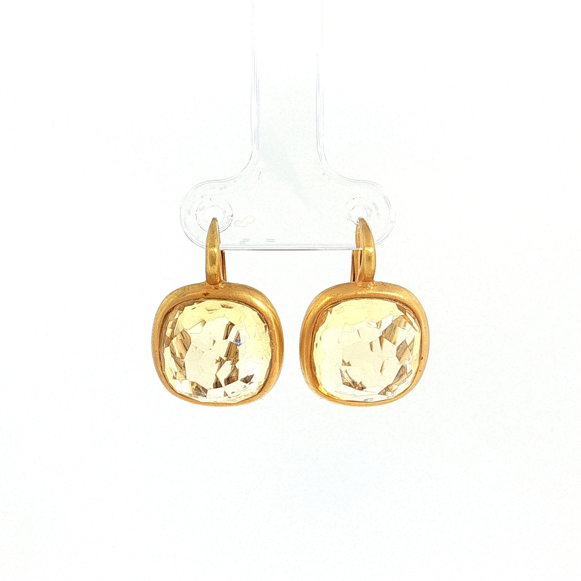 14.44ct Cushion Lemon Quartz Drop Earrings 18k