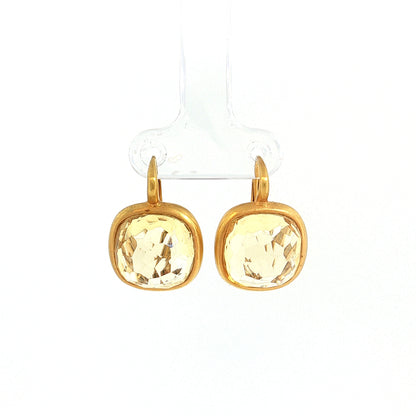 14.44ct Cushion Lemon Quartz Drop Earrings 18k