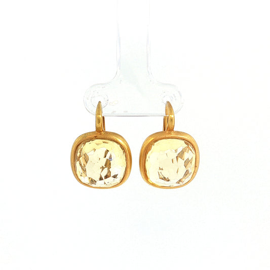 14.44ct Cushion Lemon Quartz Drop Earrings 18k