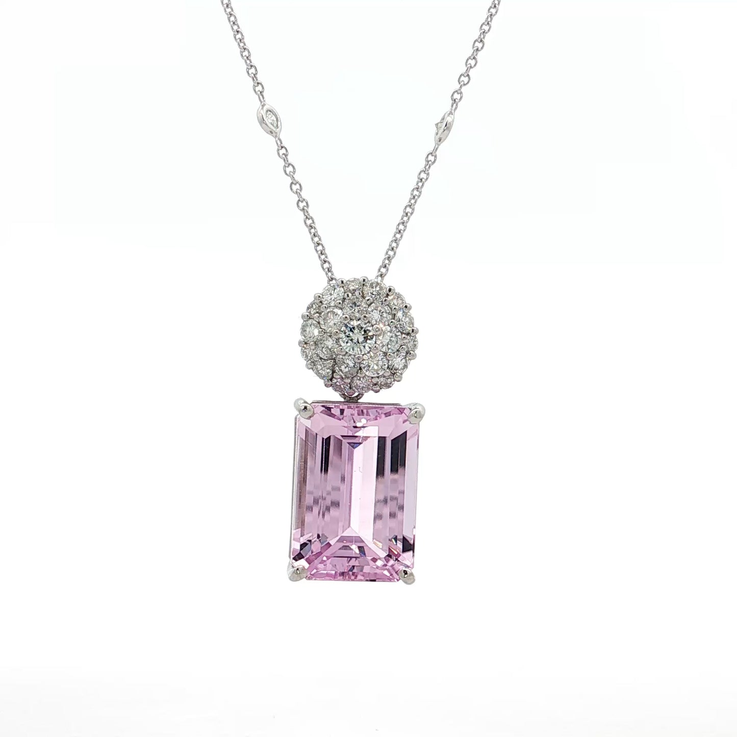 14.67 Kunzite & Diamond Pendant Necklace in Platinum