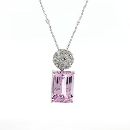 14.67 Kunzite & Diamond Pendant Necklace in Platinum