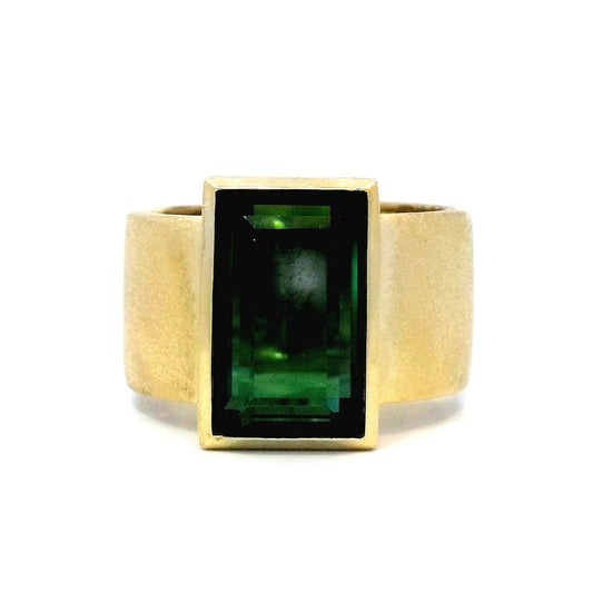 Emerald Cut Tourmaline Right Hand Ring in 18k Yellow Gold