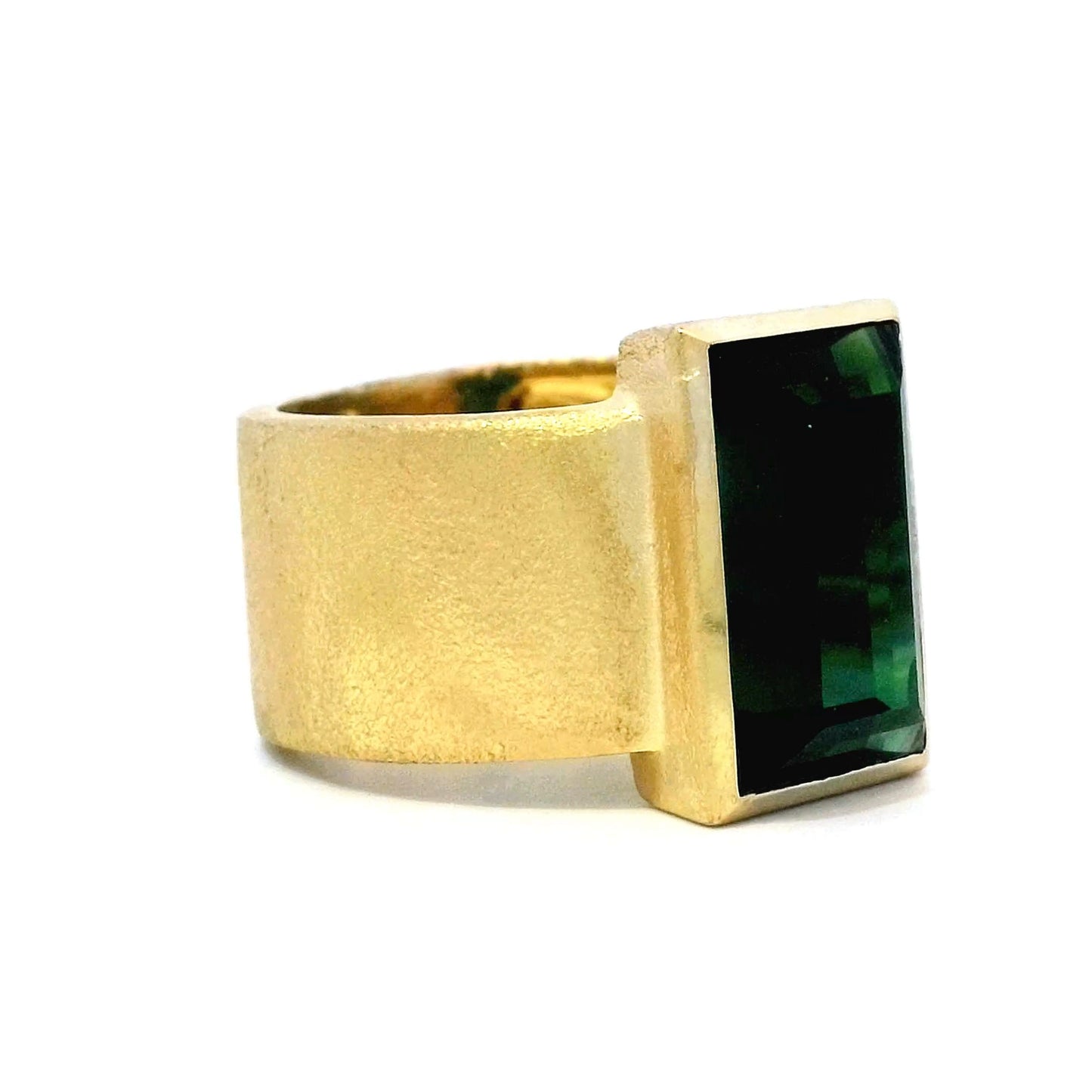 Emerald Cut Tourmaline Right Hand Ring in 18k Yellow Gold