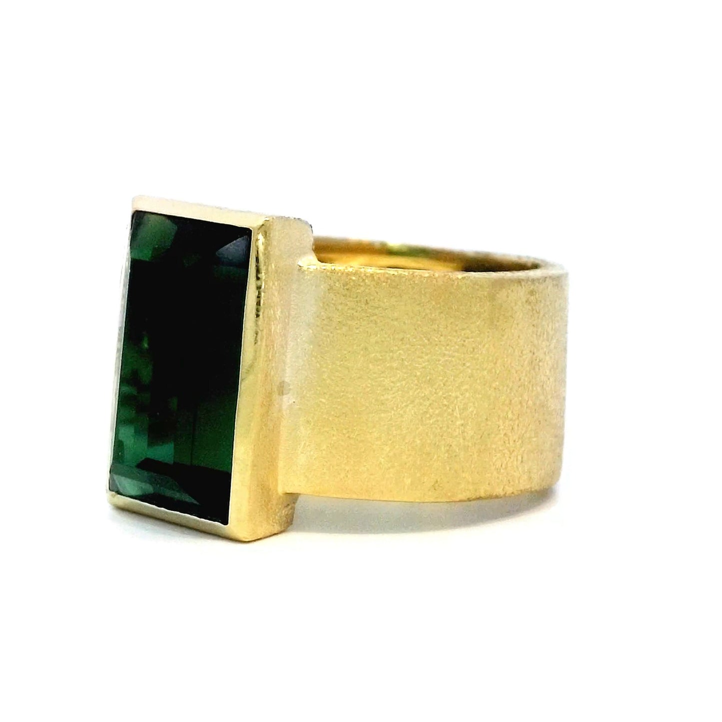 Emerald Cut Tourmaline Right Hand Ring in 18k Yellow Gold