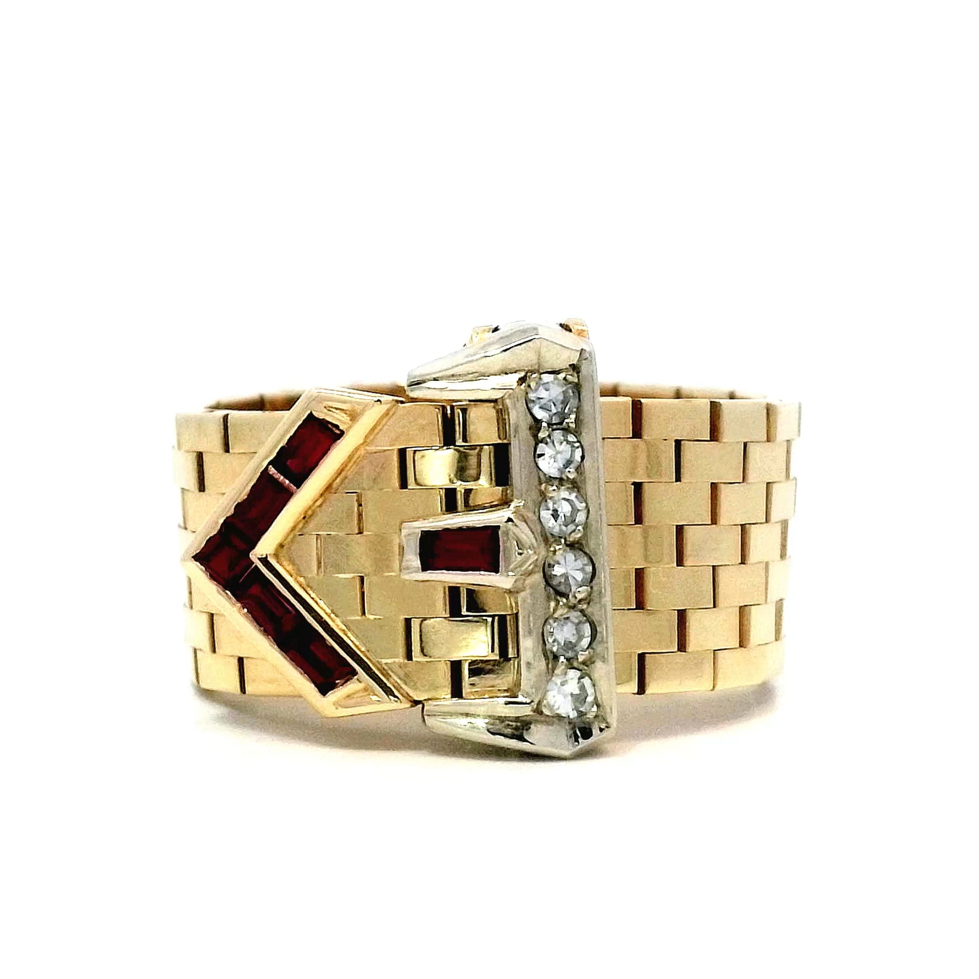 Vintage Retro Diamond Buckle Ring in 14k Yellow Gold