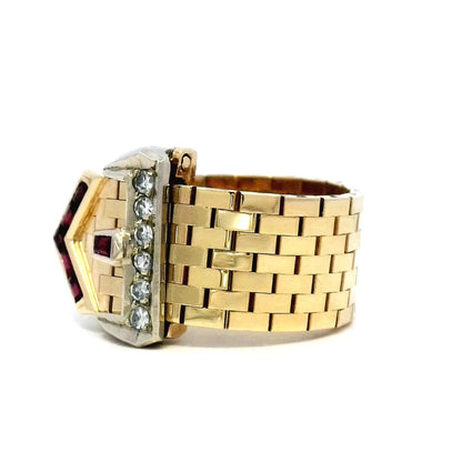 Vintage Retro Diamond Buckle Ring in 14k Yellow Gold