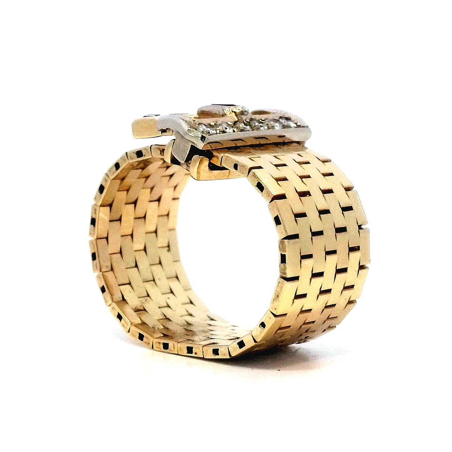 Vintage Retro Diamond Buckle Ring in 14k Yellow Gold