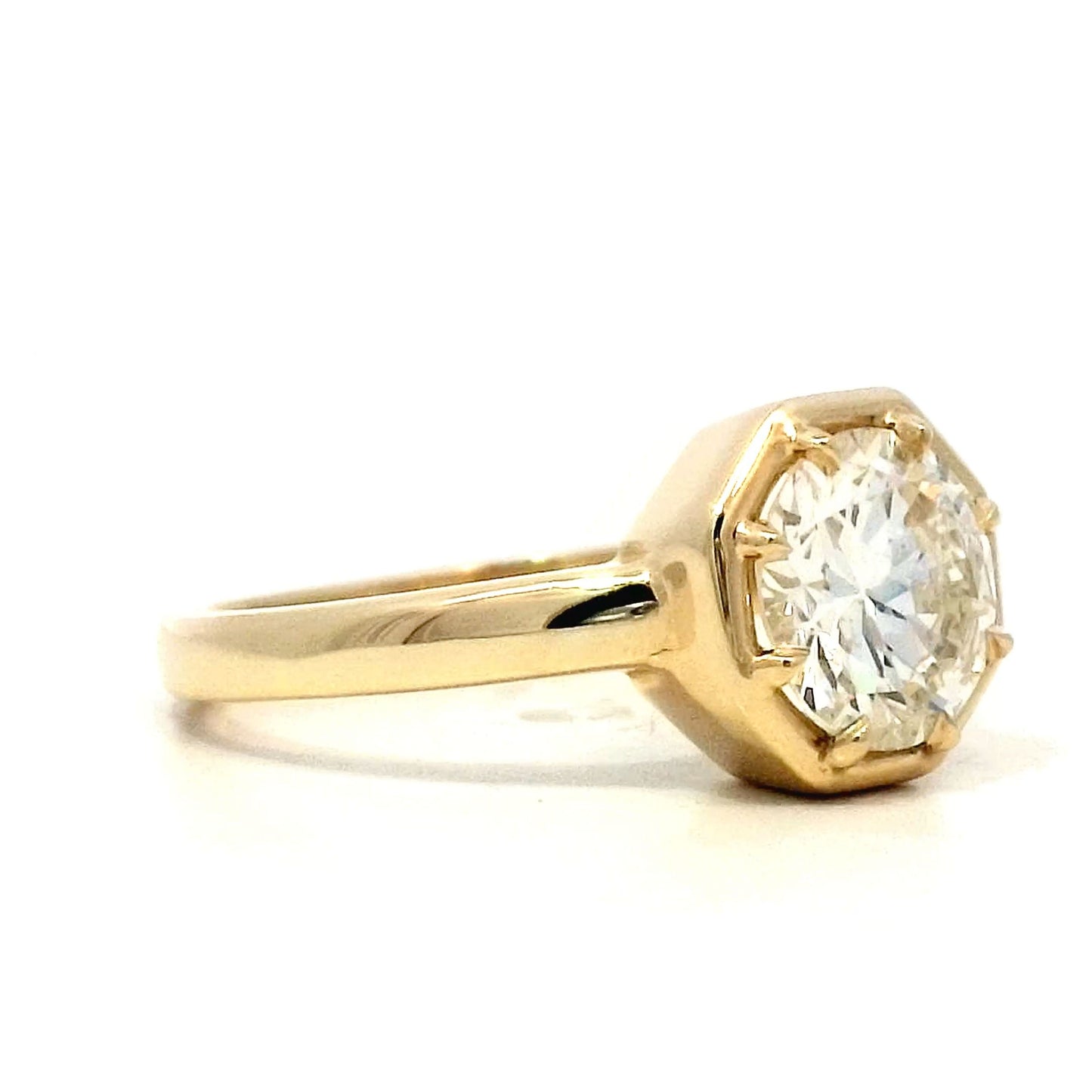 1.61 Round Brilliant Octagonal Engagement Ring in Yellow Gold