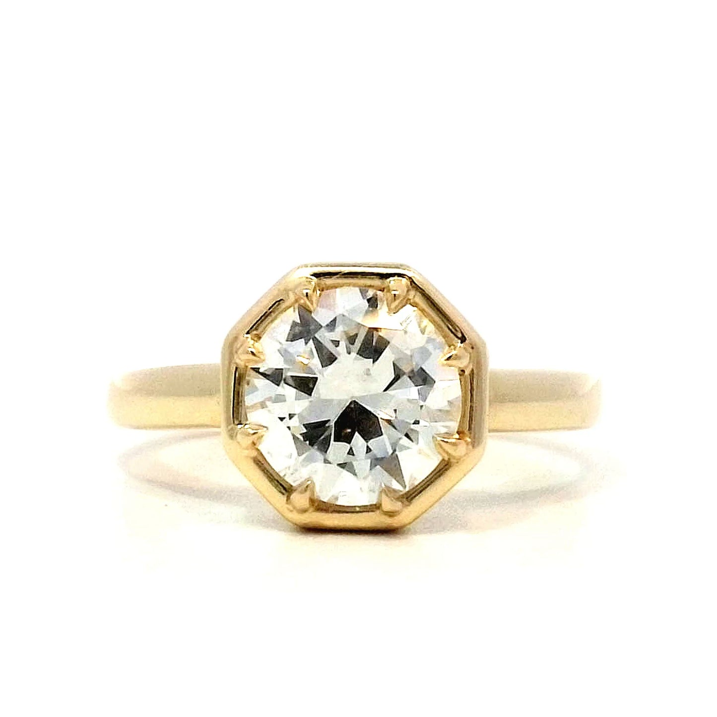 1.61 Round Brilliant Octagonal Engagement Ring in Yellow Gold