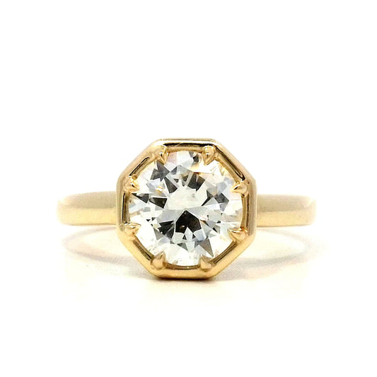 1.61 Round Brilliant Octagonal Engagement Ring in Yellow Gold