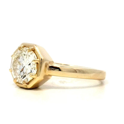 1.61 Round Brilliant Octagonal Engagement Ring in Yellow Gold