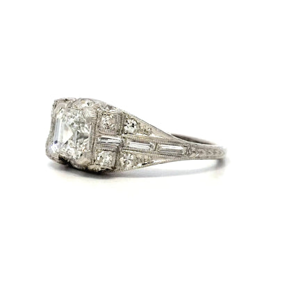 1.01 Art Deco Asscher Cut Diamond in Platinum