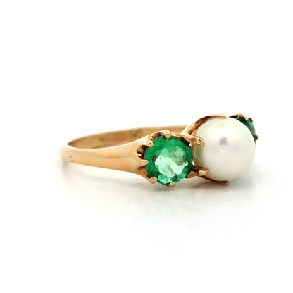 Antique Victorian Pearl & Emerald Ring in 14k