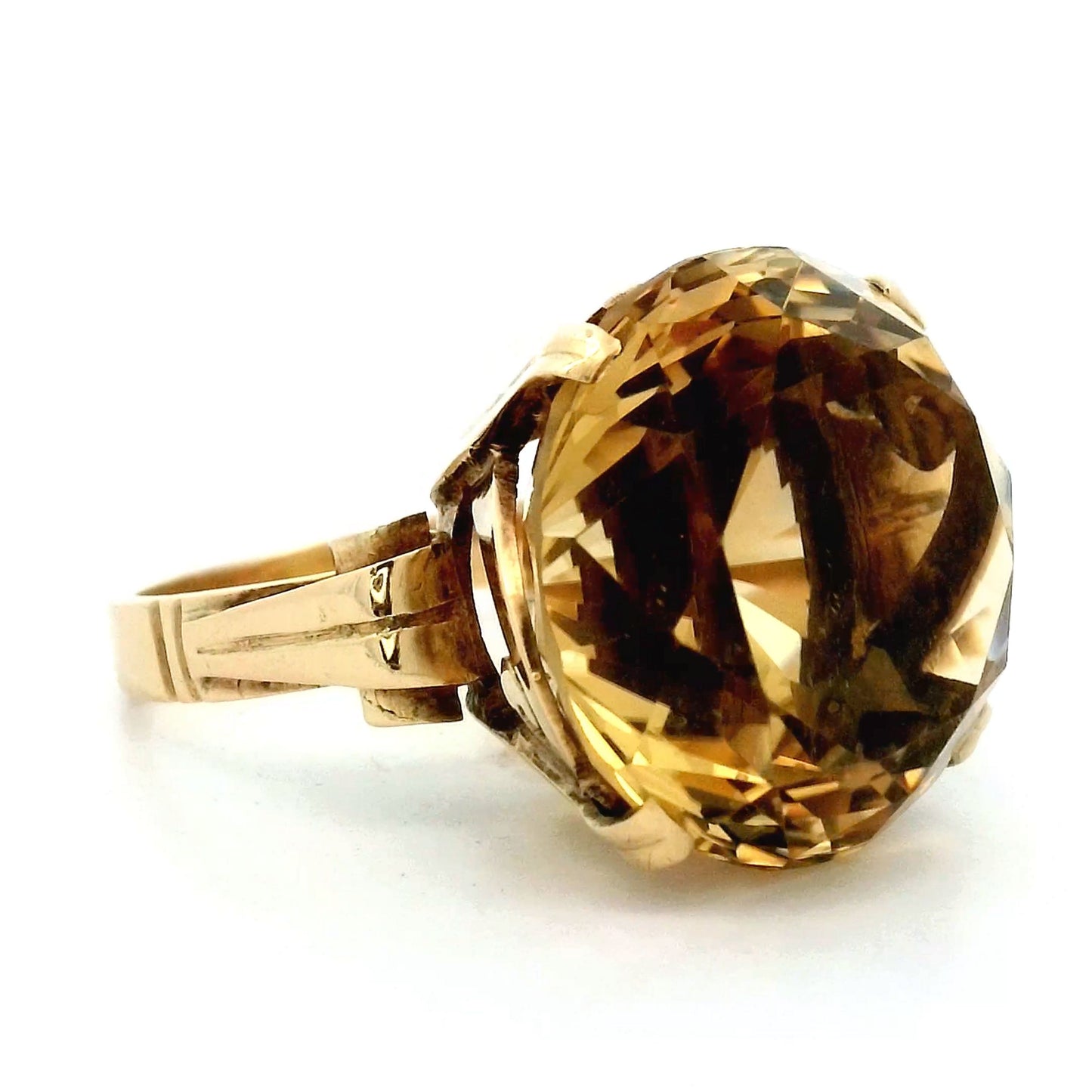 Vintage Golden Topaz Cocktail Ring in 14k Yellow Gold