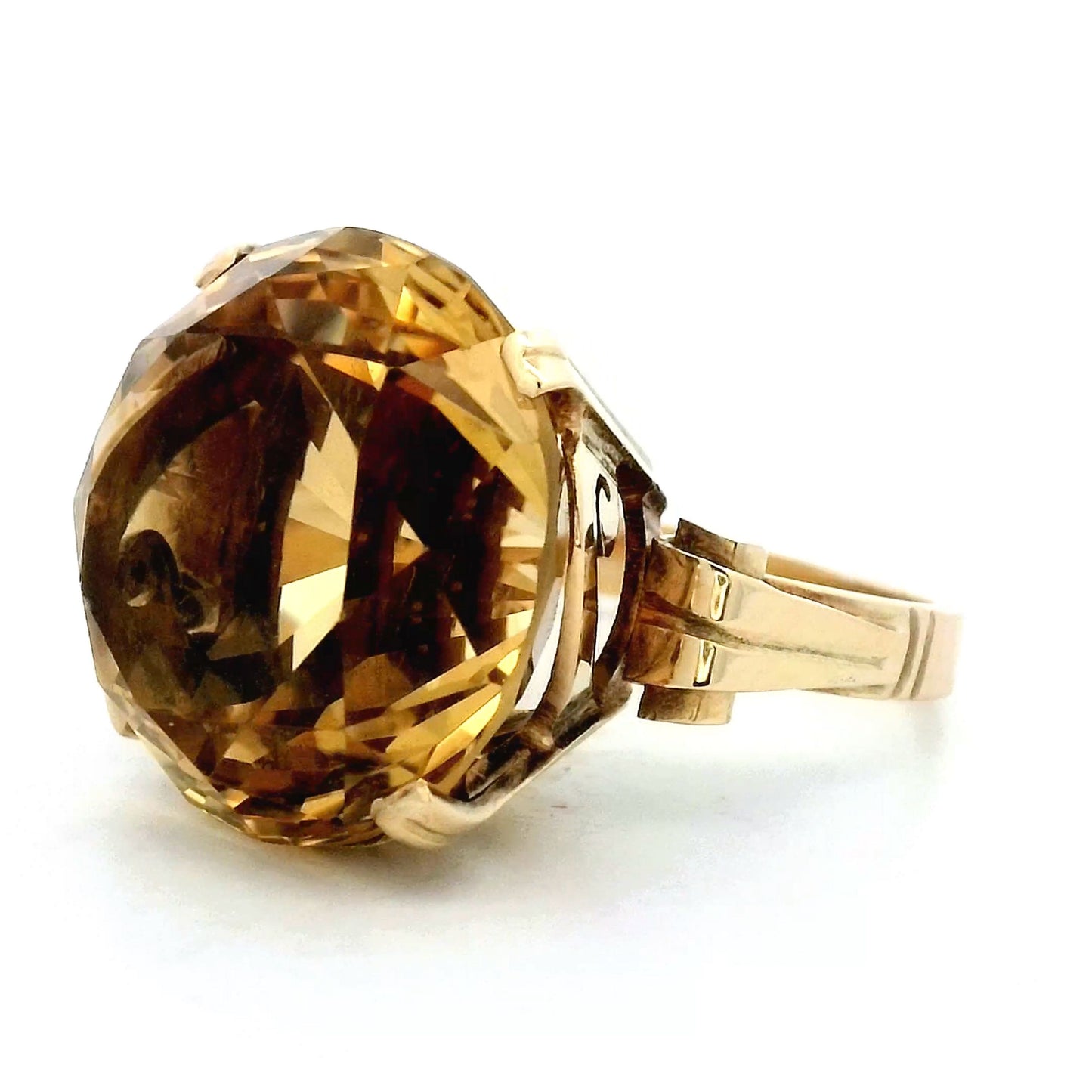 Vintage Golden Topaz Cocktail Ring in 14k Yellow Gold