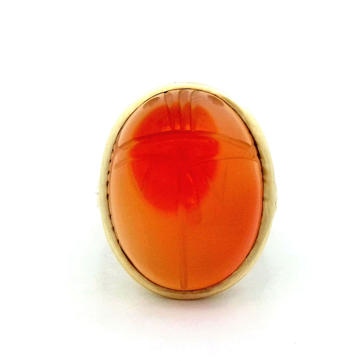 Vintage 1950's Red Carnelian Scarab Beetle Cocktail Ring in 14k Yellow Gold