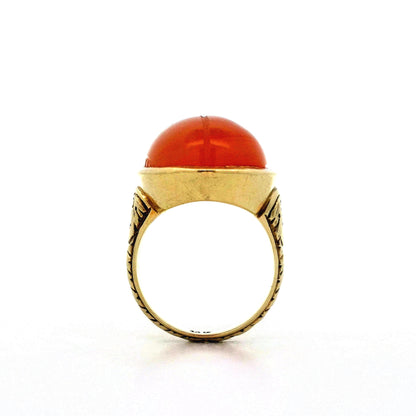 Vintage 1950's Red Carnelian Scarab Beetle Cocktail Ring in 14k Yellow Gold