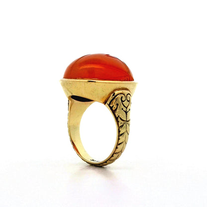 Vintage 1950's Red Carnelian Scarab Beetle Cocktail Ring in 14k Yellow Gold