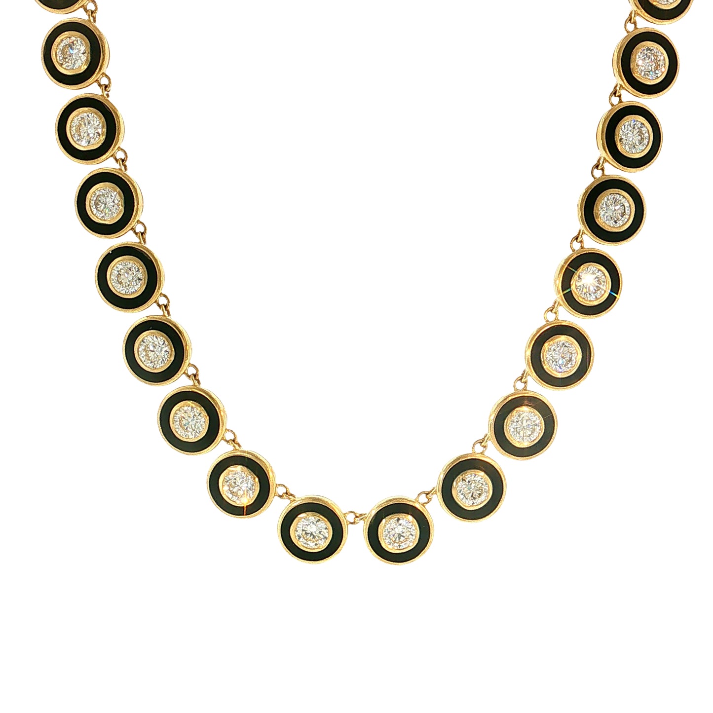 15.47 Round Brilliant Diamond Bezel Necklace 18k Yellow Gold