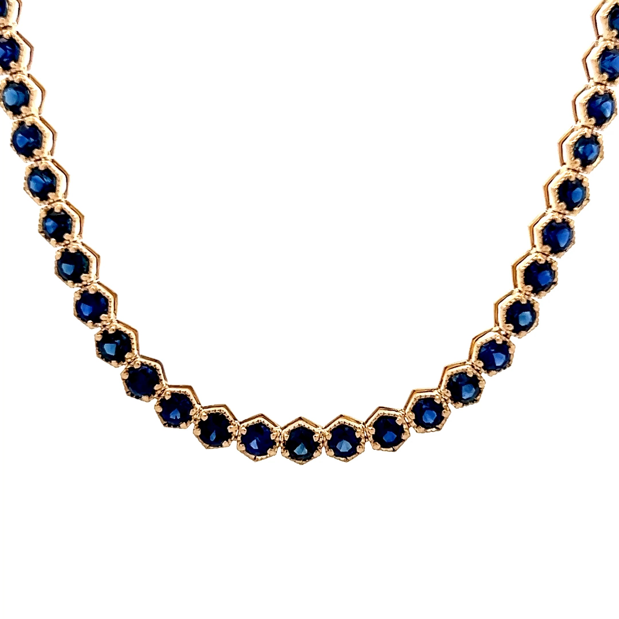 15 Carat Blue Sapphire Tennis Necklace 14k Yellow Gold – Filigree
