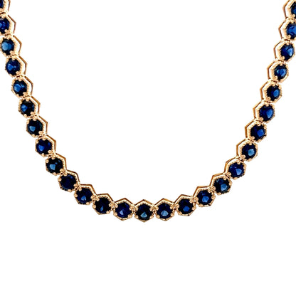 15 Carat Blue Sapphire Tennis Necklace 14k Yellow Gold
