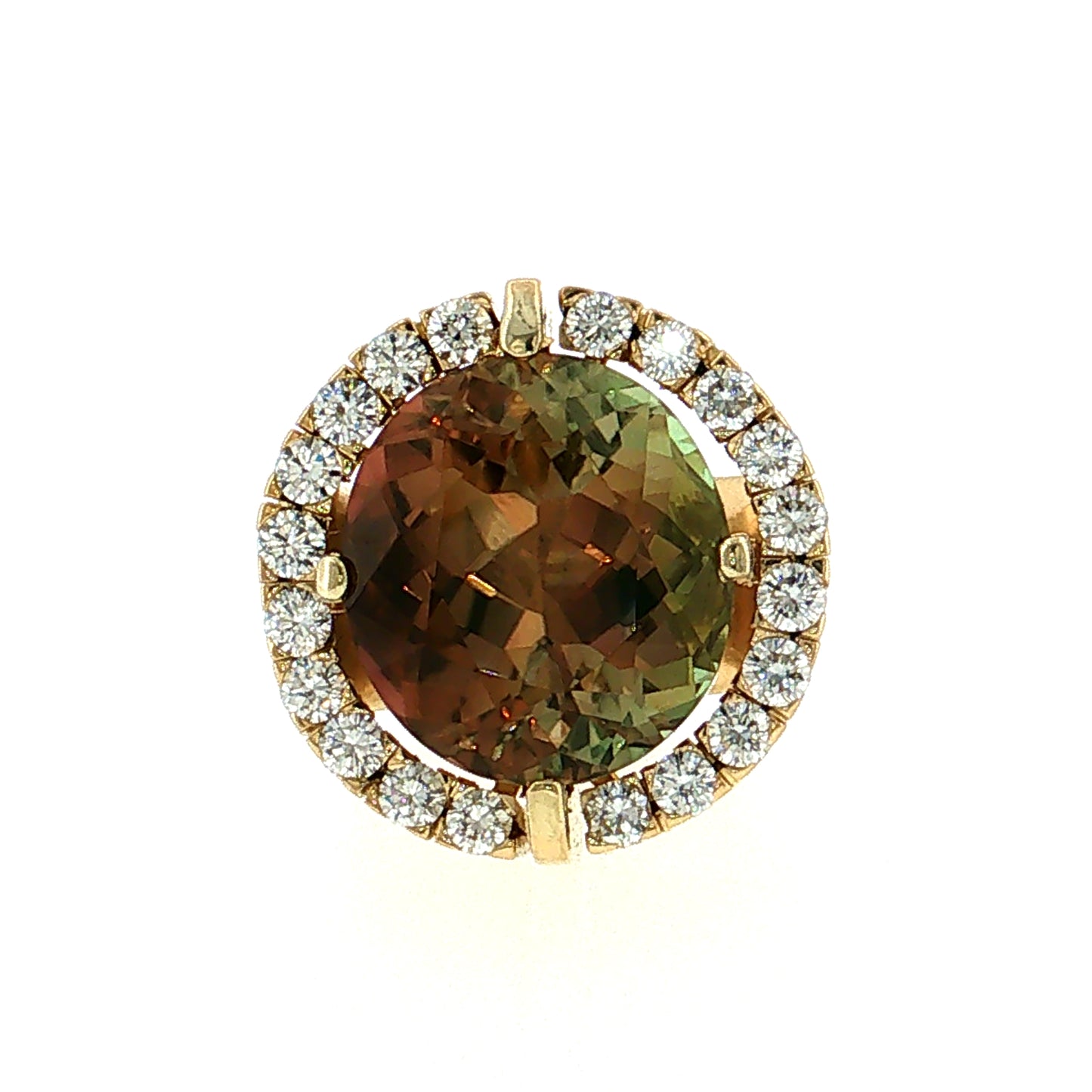 16.21 Bicolor Tourmaline Cocktail Ring 18k Yellow Gold