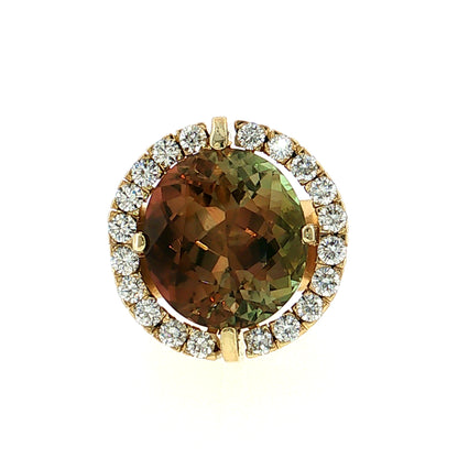 16.21 Bicolor Tourmaline Cocktail Ring 18k Yellow Gold