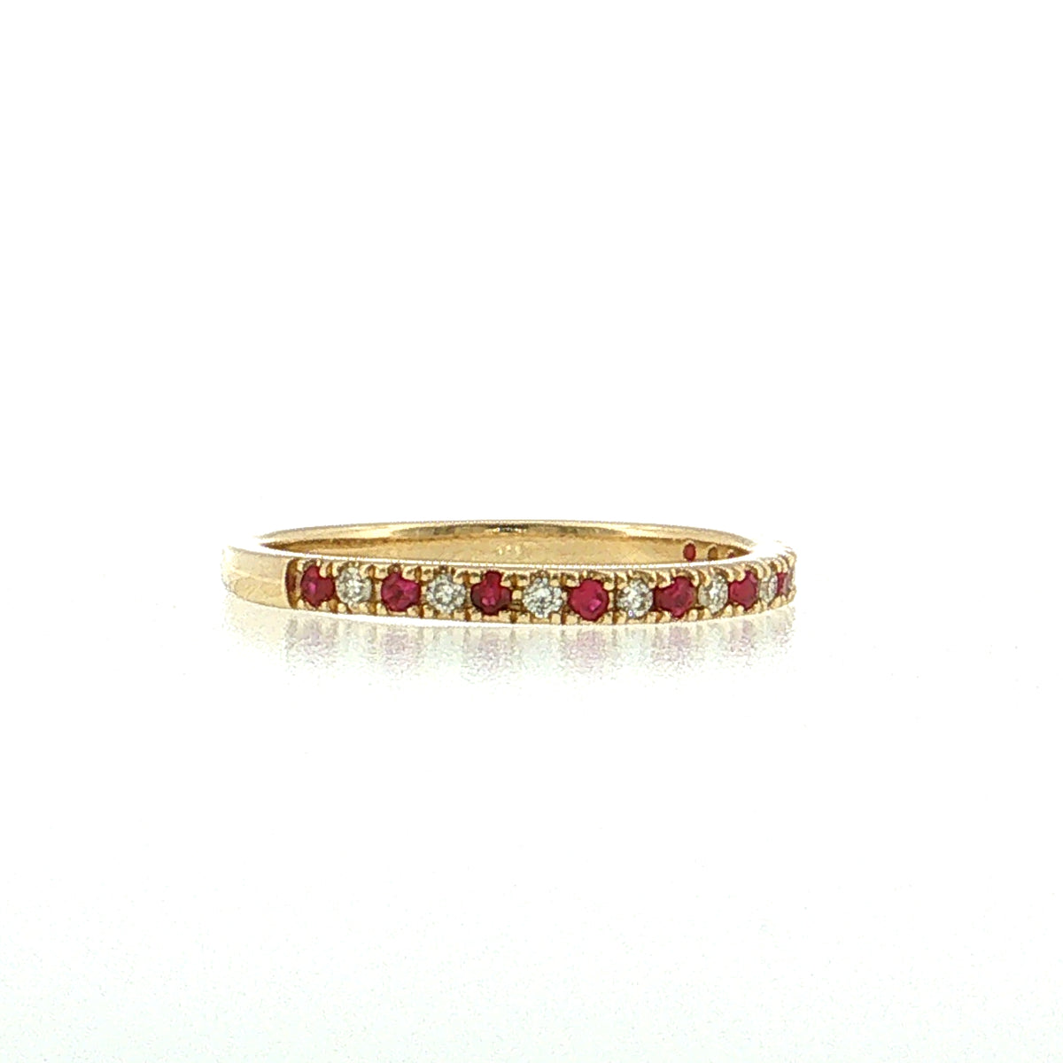 Half-Eternity Diamond & Ruby Wedding Band 14k Yellow Gold