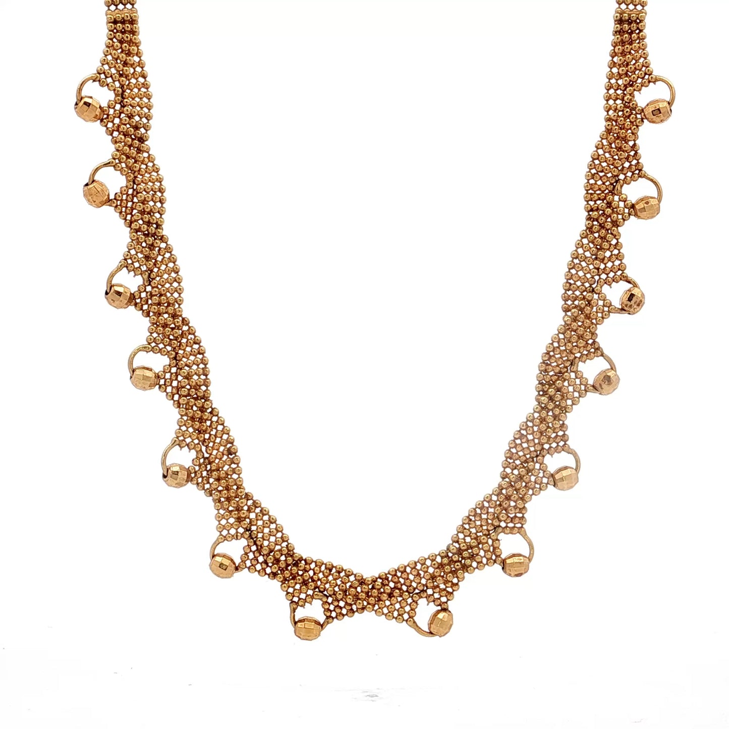 16 Inch Beaded Mesh Chain Necklace in 18k Yellow Gold