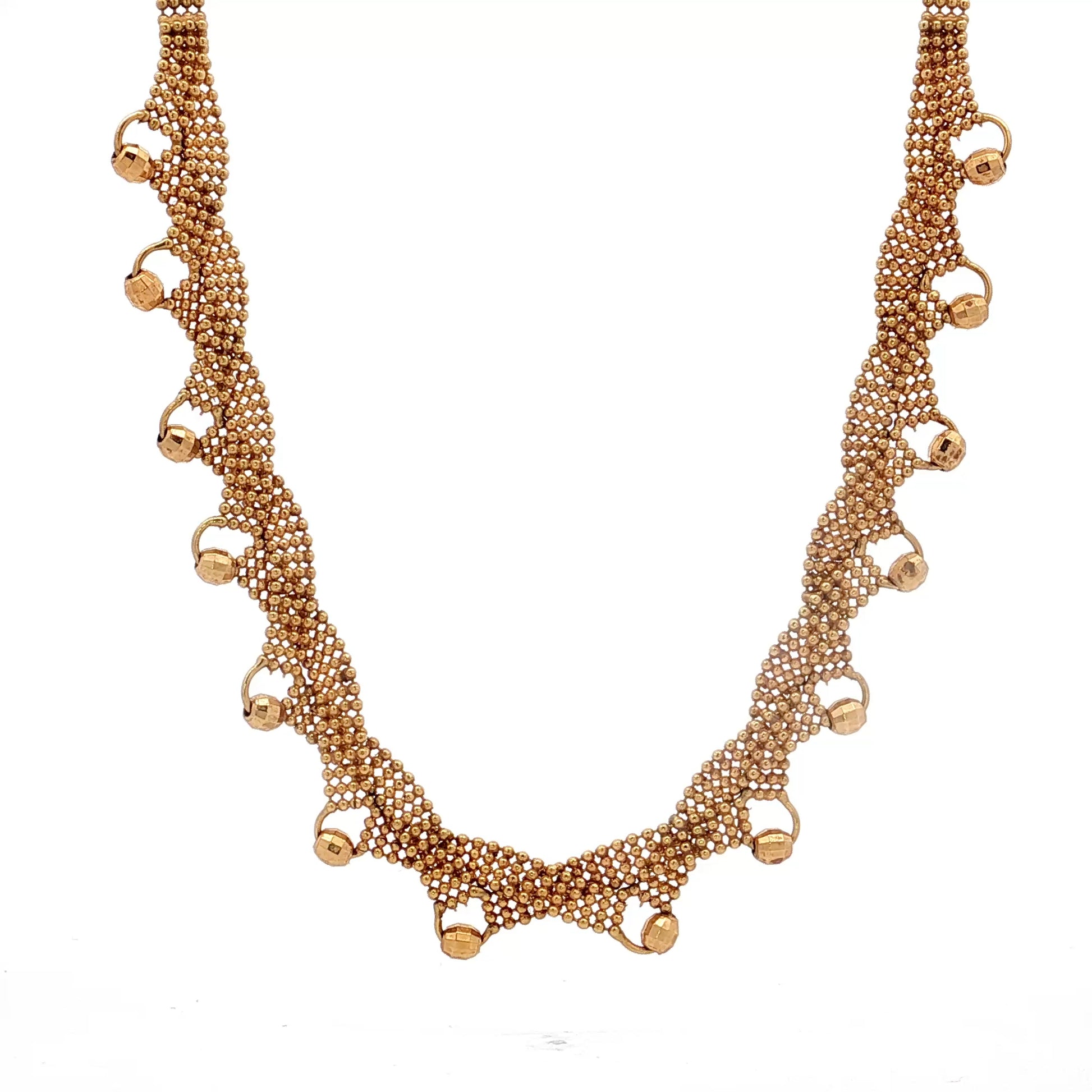 16 Inch Beaded Mesh Chain Necklace in 18k Yellow Gold