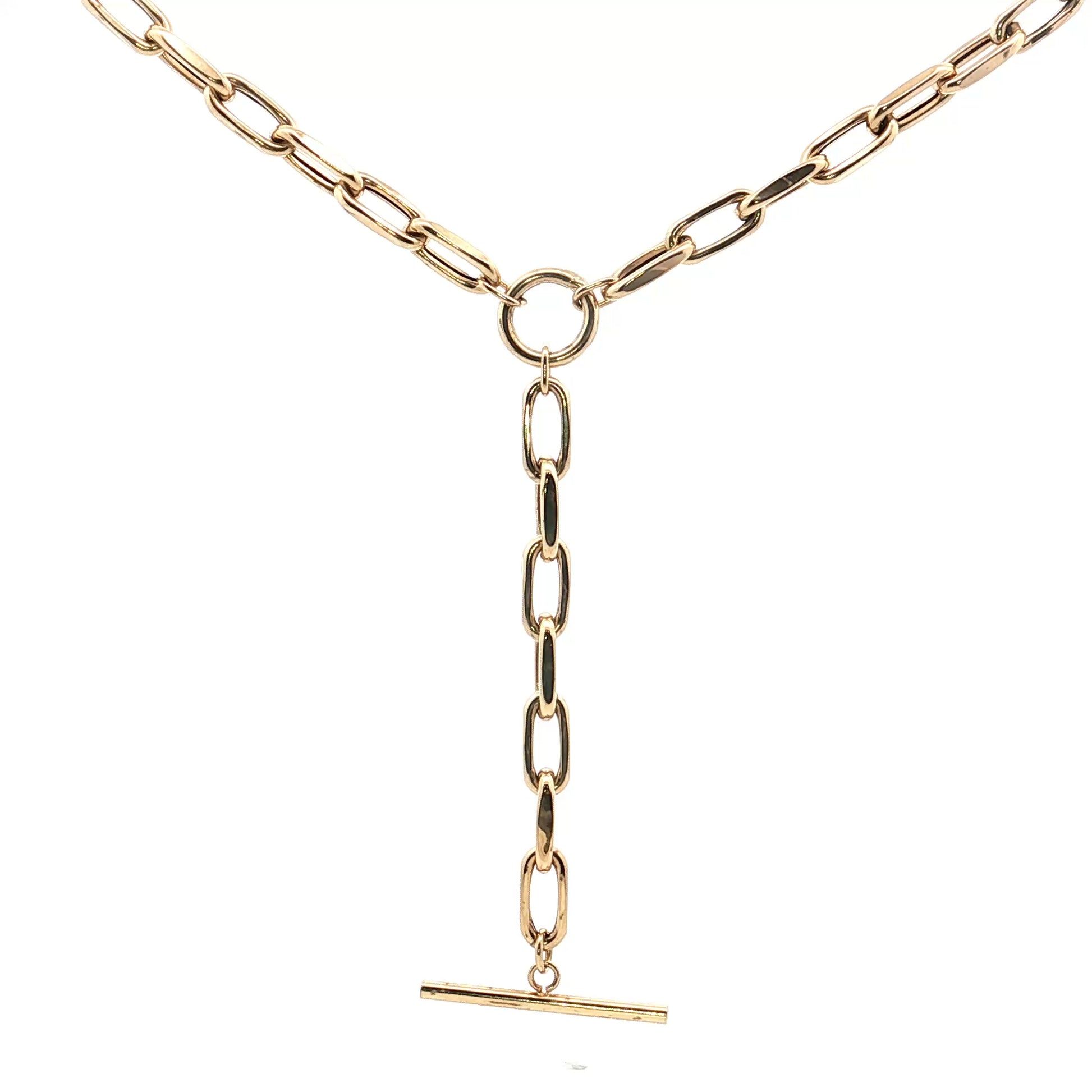 16 Inch Paperclip Lariat Necklace in 14k Yellow Gold