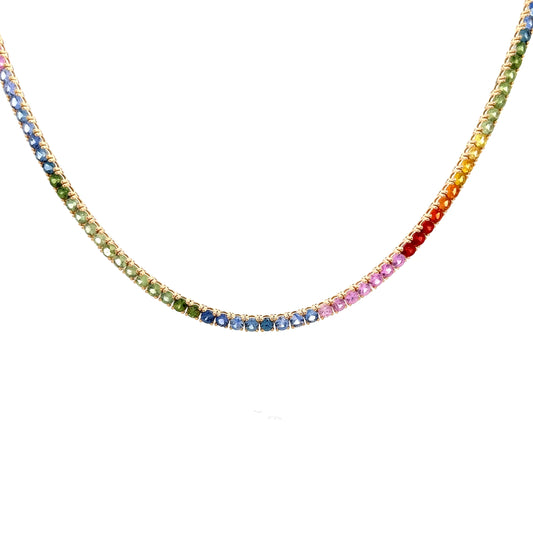 17.80 Rainbow Sapphire Necklace in 14k Yellow Gold
