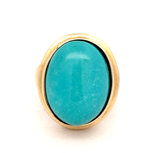 17.90 Oval Cabochon Turquoise Cocktail Ring in 14k