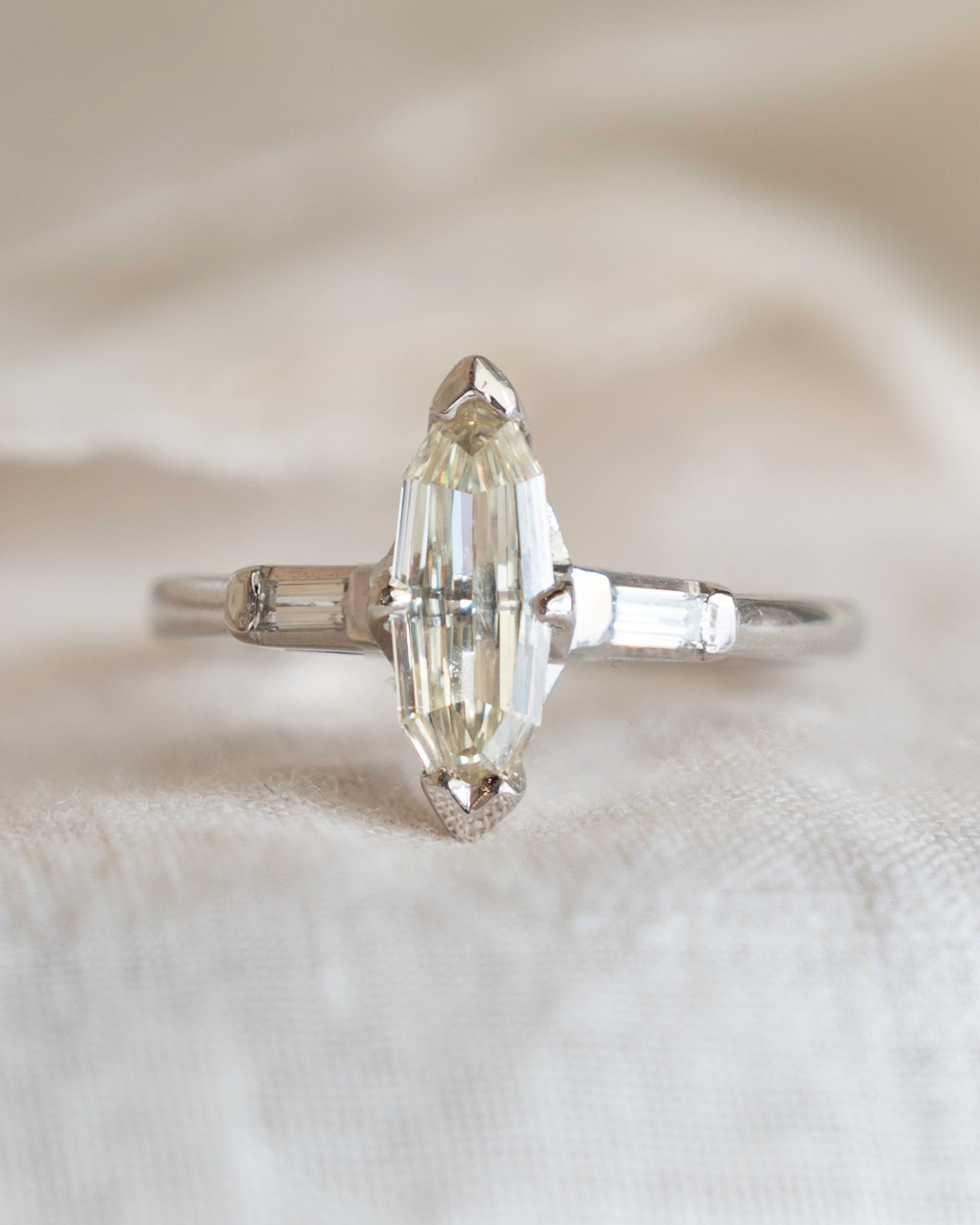 1 Carat Vintage Marquise Diamond Engagement Ring Platinum