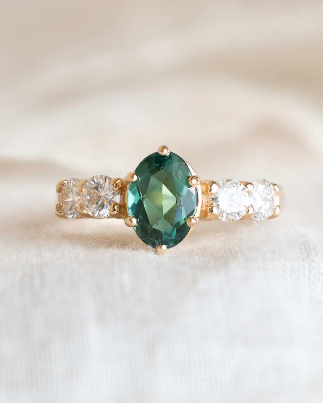 1.10 Green Tourmaline Engagement Ring in 14k