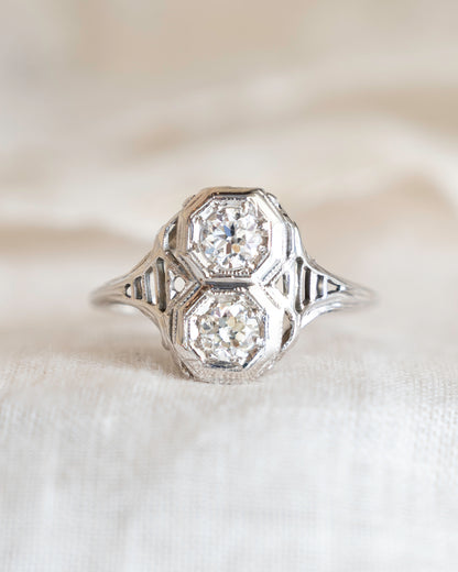 Antique Deco Toi Et Moi Diamond Engagement Ring 18k